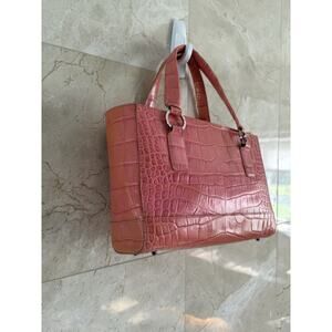 Monsac Pink Croc Embossed Leather Tote Vintage Y2K Structured Zip Satchel Rare